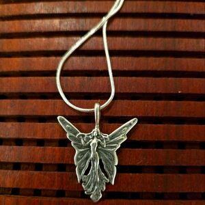 Vintage Sterling Silver Fairy Butterfly Pendant Necklace